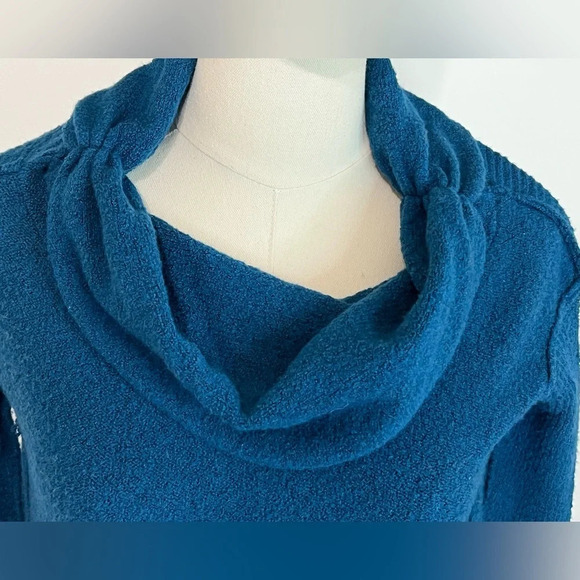 Free People Cotton Bohemian Cowl Neck Dark Teal Ribbed Oversized Sweater Size XS - Picture 4 of 16